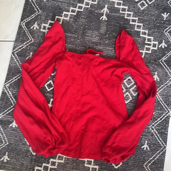 Free People It’s a Date Bow Puff Long Sleeve Microrib Top - Picture 7 of 7